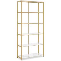 Barberpub Bücherregal Gold, Standregal Mit 5 Ebenen, Büroregal Mit Metallrahmen, Regal Für Büro, Wohnzimmer, Schlafzimmer, Küche, Nagelstudio, 5166