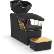 Friseurstuhl mit Waschbecken Retro 8037 (Gold-Schwarz/PVC) - Barberpub