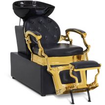 Friseurstuhl mit Waschbecken Retro 8653 (Gold-Schwarz/Kunstleder) - Barberpub