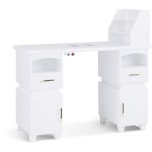Barberpub - Manikürtisch mit 2 Schubladen, Nageltisch mit Absaugung Weiß, Nagelfrisiertisch aus Holz, 4 Schrank, Regal, 2 Staubsaugerbeutel,