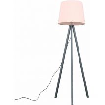Minisun - Floor Lamp Modern Wooden Tripod Light in Grey with Tapered Shade - Pink