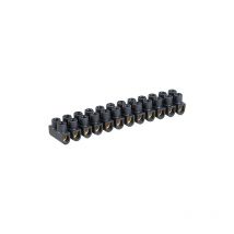 Domino électrique - Barrette laiton noire 12 plots à vis 2,5 mm² - 24A