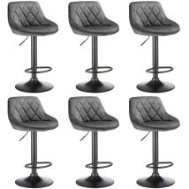 Haloyo - Lot de 6 Chaises de bar, Tabourets hauts, Siège de cuisine, hauteur réglable, repose-pieds en métal, Surface de tabouret en flanelle - Gris