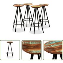 The Living Store Barhocker 4 Stk. Massives Altholz - Industriel Style - Barhocker - Massiver Holzhöcker - Vintage Stuhl - Recycling Möbel