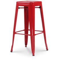 Barhocker Aus Glänzend Rotem Metall Im Industriestil – Ohne Rückenlehne – Höhe 76 Cm