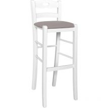 Barhocker aus Holz weiß mit Rückenlehne h 80 cm Sitz Leder-Tortora