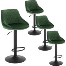 4 x Barhocker Tresenhocker, Gute gepolstert, Samt, Höhenverstellbar, Drehbar, Hocker, Dunkelgrün - Woltu