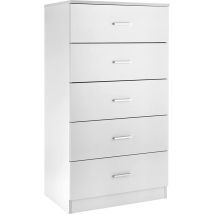Baroni Home Cassettiera 5 Cassetti In Nobilitato, Mobiletto Da Camera Da Letto O Soggiorno, Mobile Moderno Bianco 60x40x110 Cm