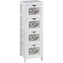 Baroni Home Comodino in legno, Mobilino da Soggiorno o Bagno, Mobiletto Multiuso con 4 Cassetti Intagliati, 23x23x77 cm