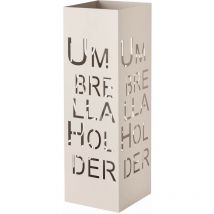Portaombrelli Design Moderno Porta Ombrelli in Metallo con Intaglio Scritta Umbrella Holder Bianco con Gancino e Vaschetta Scolapioggia Rimovibile