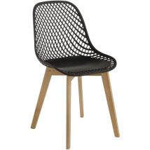 Sedia Moderna con Gambe in Legno, Sedia da Ufficio Ergonomica con Trama, Max 130 kg, 48X43X84 cm, Nera, 1 pezzo - Baroni Home