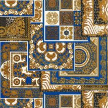 Papel pintado barroco Profhome 370481 papel pintado no tejido ligeramente texturado de estilo barroco destellante oro azul blanco 7,035 m2