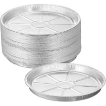 Relaxdays Barquettes rondes en aluminium, lot de 50, HxD : 2,5x27,5 cm, moules tartes, accessoires de barbecue, argenté