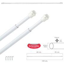 Voilage extensible 60/105 cm. avec ressort de pression, supports et ventouses (2 pièces)