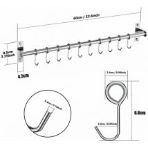 Barre de suspension en acier inoxydable pour cuisine, barre de suspension pour salle de bain+ 10 crochets mobiles Intérieur L&H