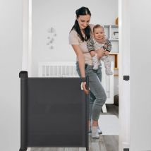 Barrera de seguridad para niños extensible Barrera de escalera de cierre fácil H.84 x W.180 cm máx. negro Hasaki