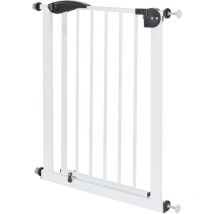 Ecd Germany - Barrera de Seguridad Extensible para Niños, Perros y Gatos 70-75 cm Ancho Protector de Puerta Metálico Blanco Giratoria Ambos Lados sin