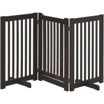 Barrera para perros de madera valla para mascotas plegable de 3 paneles con 1 puerta y patas de apoyo para pasillo escalera 155x35,5x76 cm café
