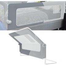 Barrière de lit 200cm avec poches de rangement, barrière de sécurité réglable en hauteur et pliable pour lits d'enfants et lits de parents (Gris à