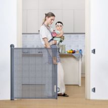 Kingso - Barrière de sécurité enfant extensible Barrière d'escalier fermeture facile H.84 x l.140 cm max. gris Hasaki