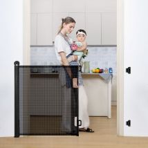 Kingso - Barrière de sécurité enfant extensible Barrière d'escalier fermeture facile H.84 x l.140 cm max. noir Hasaki