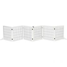 Pawhut - Barrière de sécurité parc enclos chien modulable pliable porte verrouillable intégrée 5 panneaux grillage acier noir bois de pin blanc