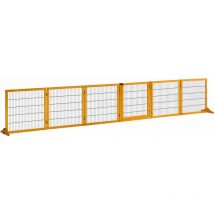 Pawhut - Barrière de sécurité parc enclos chien modulable pliable porte verrouillable intégrée 5 panneaux grillage acier noir bois de pin verni