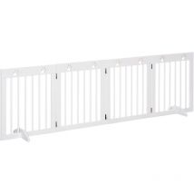 Barrière de sécurité pour animaux - barrière modulable pliable 4 panneaux - motif patte - 2 pieds support - bois de pin blanc
