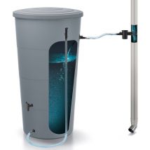 Prosperplast - Barril de agua de lluvia 200l smooth de plastico en color gris claro 60 (largo) x 60 (ancho) x 106,6 (altura) cm + Set de accesorios