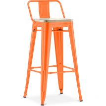 Barhocker mit Rückenlehne - Industriedesign - Holz & Stahl - 76cm - New Edition - Stylix Orange