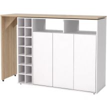 Vente-unique - Bartisch drehbar mit Stauraum - Weiß & Holzfarben - vinalo