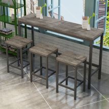 Bartisch Set Mit 1 Tisch Und 3 Hockern, Für Küche Oder Esszimmer, Metall Und Mdf, Braun Grau