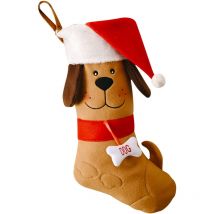 Bas de Noël pour animaux de compagnie Décoration de chaussettes de Noël pour chien avec motif de chien brodé Bas suspendus pour cheminée pour