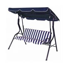 Abitare - Balancelle de jardin 3 places rayé bleu avec toit ouvrant - Perm