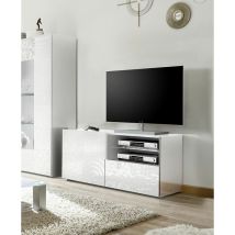 Zenzero Shop - Base porta tv ad 1 anta, 1 cassetto bianco laccato lucido serigrafato