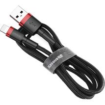 Câble USB tressé résistant pour iPhone Lightning QC3 2m - noir et rouge