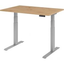 Bümö Schreibtisch "serie-xdkb" Elektrisch Höhenverstellbar Mit Memoryfunktion, Tischplatte 120 X 80 Cm In Asteiche, Gestell In Silber