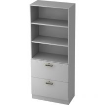 Bümö Office Regalschrank In Grau Mit Hängeregistratur & Streifengriffen