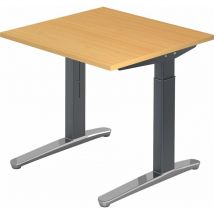 Bümö Design Schreibtisch "xb-serie" Höhenverstellbar, Tischplatte 80 X 80 Cm In Buche, Gestell In Graphit/alu Poliert