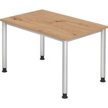 Bümö Schreibtisch "h-serie" Höhenverstellbar, Tischplatte 120 X 80 Cm In Asteiche, Gestell In Silber