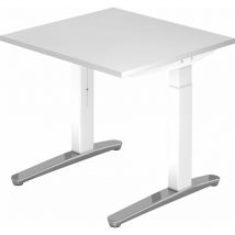 Bümö Design Schreibtisch "xb-serie" Höhenverstellbar, Tischplatte 80 X 80 Cm In Weiß, Gestell In Weiß/alu Poliert