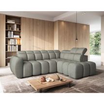 Basile - canapé d'angle droit 4 places assise extensible électrique avec coffre en tissu texturé - vert