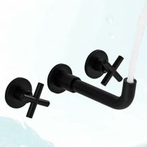 WAY - Basin Mixer Tap Matte Black Wall Mounted Bathroom Faucet Double Handle Brass Basin Mixer Tap with Rough-In Valve Included