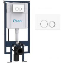 Bastidor Eco Manual Nashi Con Placa Pulsadora Blanco Brillo Con Aros Cromados, De Media Descarga (3l) Y Descarga Completa (6l)