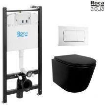 Roca - bastidor active pack cisterna empotrada y pulsador blanco br con inodoro suspendido rimless mirage negro mate 48CM