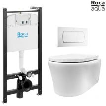 Roca - bastidor active pack cisterna empotrada y pulsador blanco brillo con inodoro suspendido Rim-ex Avangard blanco br aqua