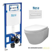 Roca - Bastidor Active pack cisterna empotrada y pulsador blanco brillo new con inodoro suspendido Rim-ex Avangard blanco br aqua