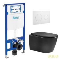 Bastidor Roca Duplo Con Cisterna Empotrada Y Pulsador Pl10 Blanco Mate Con Inodoro Suspendido Nebula Black Mate Rimless