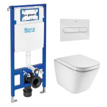 Roca - Bastidor duplo pack cisterna empotrada y pulsador PL1 bl br con inodoro suspendido the gap con sistema rimless