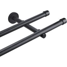 Bastone per tende doppia diametro 20mm,100-400cm opzionale, con Materiale di Montaggio, Metallo, Nero Opaco - 400cm